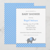 Blauw-witte olifant Polka Dot Baby shower Inv Kaart (Voorkant / Achterkant)