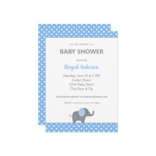 Blauw-witte olifant Polka Dot Baby shower Inv Kaart