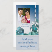 Blauw Witte Ornamenten Foto Kerst Kaarten (Voorkant / Achterkant)