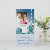 Blauw Witte Ornamenten Foto Kerst Kaarten (Staand voorkant)