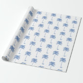 Blauw-Witte Palm Palmetto Boom Cadeaupapier (Uitgerold)