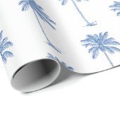 Blauw-Witte Palm Palmetto Boom Cadeaupapier (Rol Hoek)