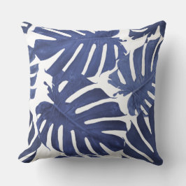 Blauw & Witte Palm Tropische Bladeren Patroon Kussen