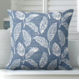 Blauw-witte palmbladeren Sierkussen