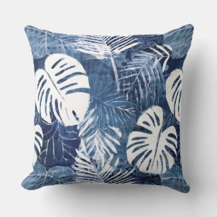Blauw Witte Palmbladeren Worpkussen Kussen
