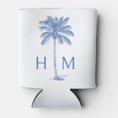 Blauw-witte palmboom Monogram Blikjeskoeler (Voorkant)
