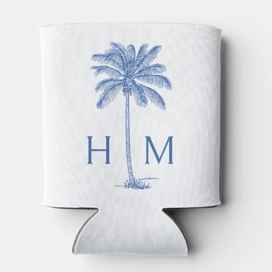 Blauw-witte palmboom Monogram Blikjeskoeler (Achterkant)