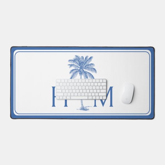 Blauw-witte palmboom Monogram Bureaumat (Keyboard & Muis)