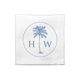 Blauw-witte palmboom Monogram Katoenen Servet