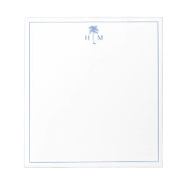 Blauw-witte palmboom Monogram Notitieblok