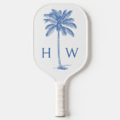 Blauw-witte palmboom Monogram Pickleball Paddle (Voorkant)