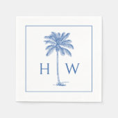 Blauw-witte palmboom Monogram Servet (Voorkant)