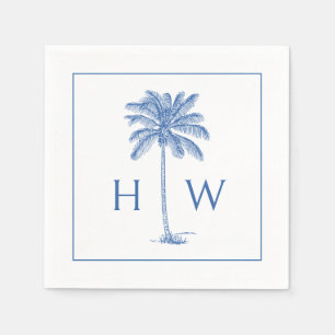 Blauw-witte palmboom Monogram Servet