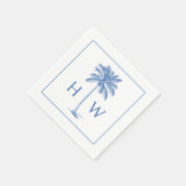 Blauw-witte palmboom Monogram Servet (Hoek)