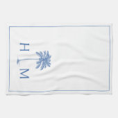 Blauw-witte palmboom Monogram Theedoek (Horizontaal)