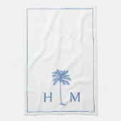 Blauw-witte palmboom Monogram Theedoek (Verticaal)