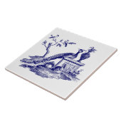 Blauw-witte pauw & konijnen tegeltje (Zijkant)