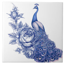 Blauw Witte Pauw Roos Tegeltje