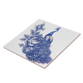 Blauw Witte Pauw Roos Tegeltje (Zijkant)