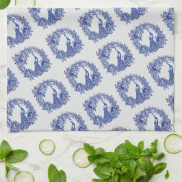 Blauw Witte Pauw Roos Theedoek