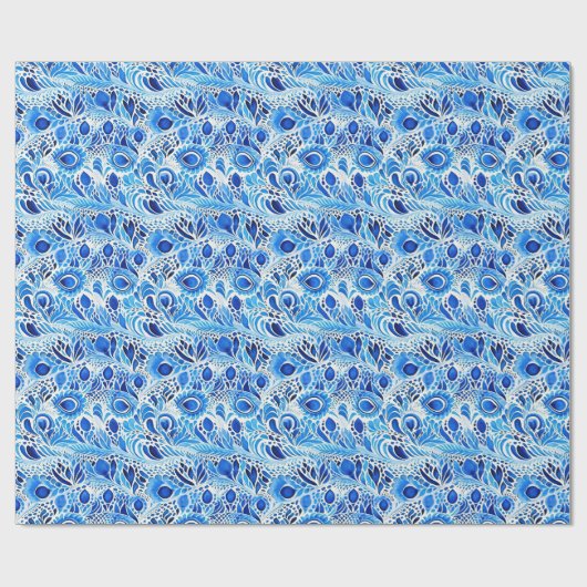 Blauw Witte Pauwveren Bruidsdouche Cadeaupapier (Vlak)