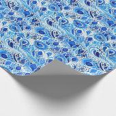 Blauw Witte Pauwveren Bruidsdouche Cadeaupapier (Hoek)