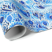 Blauw Witte Pauwveren Bruidsdouche Cadeaupapier (Rol Hoek)