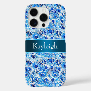 Blauw Witte Pauwveren iPhone 16 Pro Hoesje