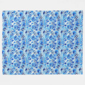 Blauw Witte Pauwveren Fleece Deken (Voorkant (Horizontaal))