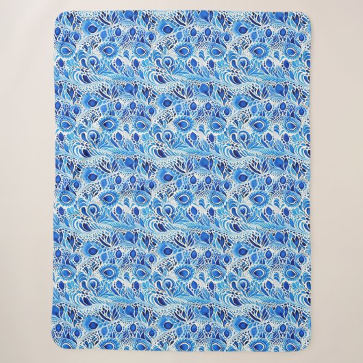 Blauw Witte Pauwveren Sherpa Deken (Voorkant)