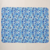 Blauw Witte Pauwveren Sherpa Deken (Voorkant (horizontaal))
