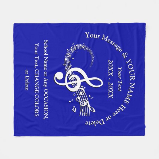 Blauw-witte, persoonlijke muzieknotitie met deklan fleece deken (Voorkant (Horizontaal))