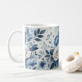 Blauw & Witte Pioen Bloemenmok – Elegante Botanisc Koffiemok