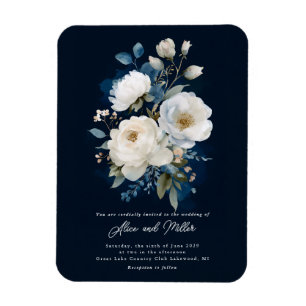 Blauw-witte pioen bruiloft magneet