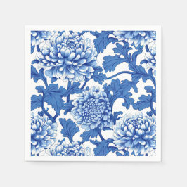 Blauw-witte pioen chinoiserie bloem servet