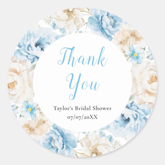 Blauw-witte pioen Vrijgezellenfeest Dank u Ronde Sticker (Voorkant)