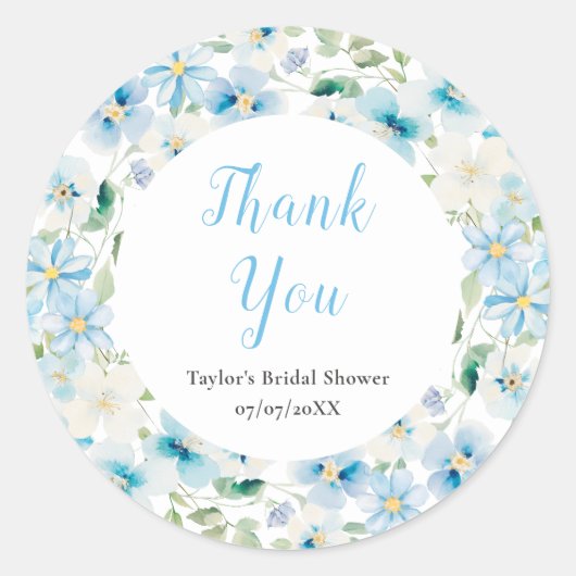 Blauw-witte pioen Vrijgezellenfeest Dank u Ronde Sticker (Voorkant)