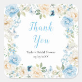 Blauw-witte pioen Vrijgezellenfeest Dank u Vierkante Sticker (Voorkant)