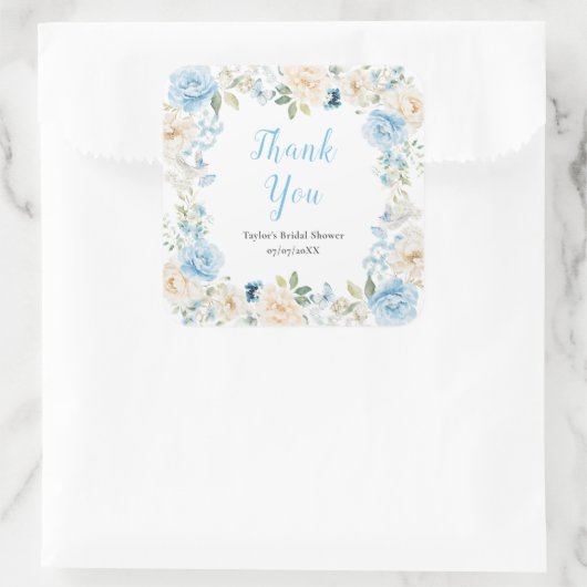 Blauw-witte pioen Vrijgezellenfeest Dank u Vierkante Sticker (Tas)