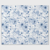 Blauw-witte pioenen en bloesems Waterverf Cadeaupapier (Vlak)