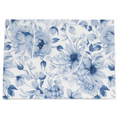 Blauw-witte pioenen en bloesems Waterverf Groot Cadeauzakje (Voorkant)