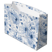 Blauw-witte pioenen en bloesems Waterverf Groot Cadeauzakje (Achterkant Gekanteld)