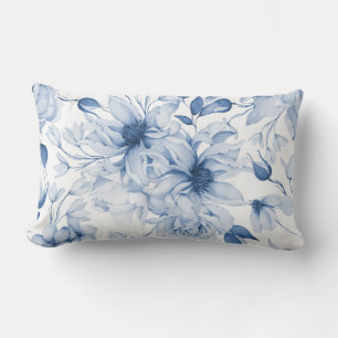 Blauw-witte pioenen en bloesems Waterverf Kussen