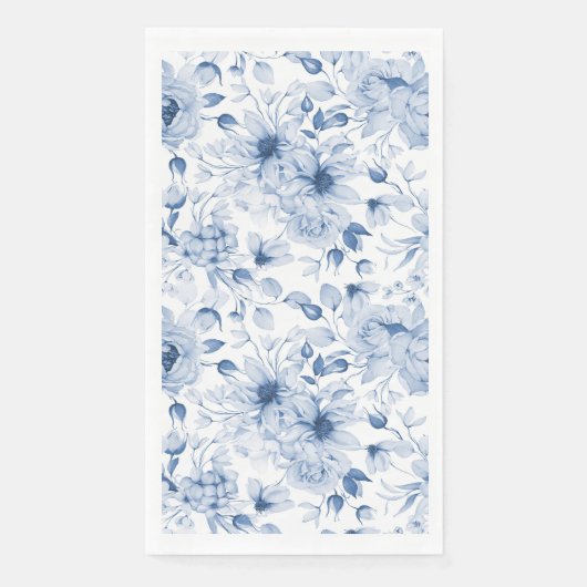 Blauw-witte pioenen en bloesems Waterverf Servet (Voorkant)