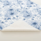 Blauw-witte pioenen en bloesems Waterverf Sherpa Deken (3/4)