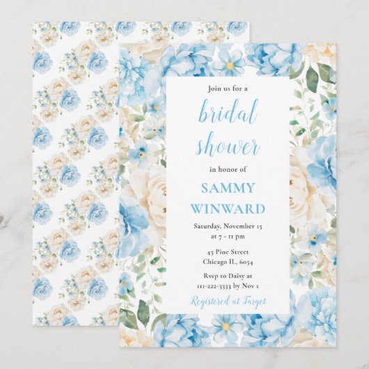 Blauw-witte pioenenbloem Vrijgezellenfeest Kaart (Voorkant / Achterkant)