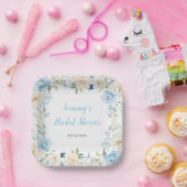 Blauw-witte pioenenbloem Vrijgezellenfeest Papieren Bordje (Feest)