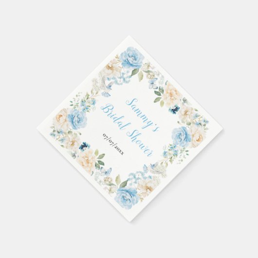 Blauw-witte pioenenbloem Vrijgezellenfeest Servet (Hoek)