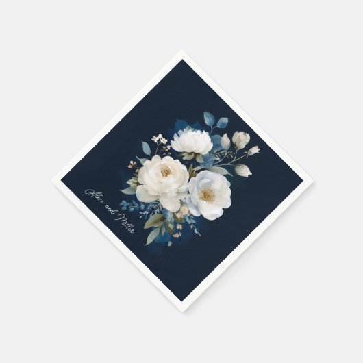 Blauw-witte pioenroos bloemenbruiloft Dank u Servet (Hoek)