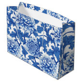 Blauw-witte pioenroos Chinoiserie Floral Groot Cadeauzakje (Achterkant Gekanteld)